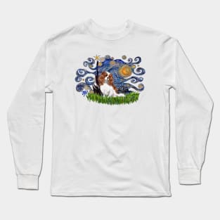 Cavalier King Charles Spaniel (Blenheim) in Starry Night Adaptation Long Sleeve T-Shirt